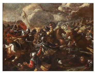 A BATTLE SCENE, ATTRIBUTED TO ANTONIO CALZA (ITALIAN, 17TH CENTURY)