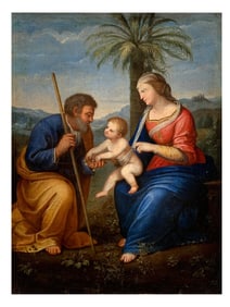 AN OIL ON CANVAS PAINTING OF THE SACRED FAMILY AFTER RAPHAEL, 1580S