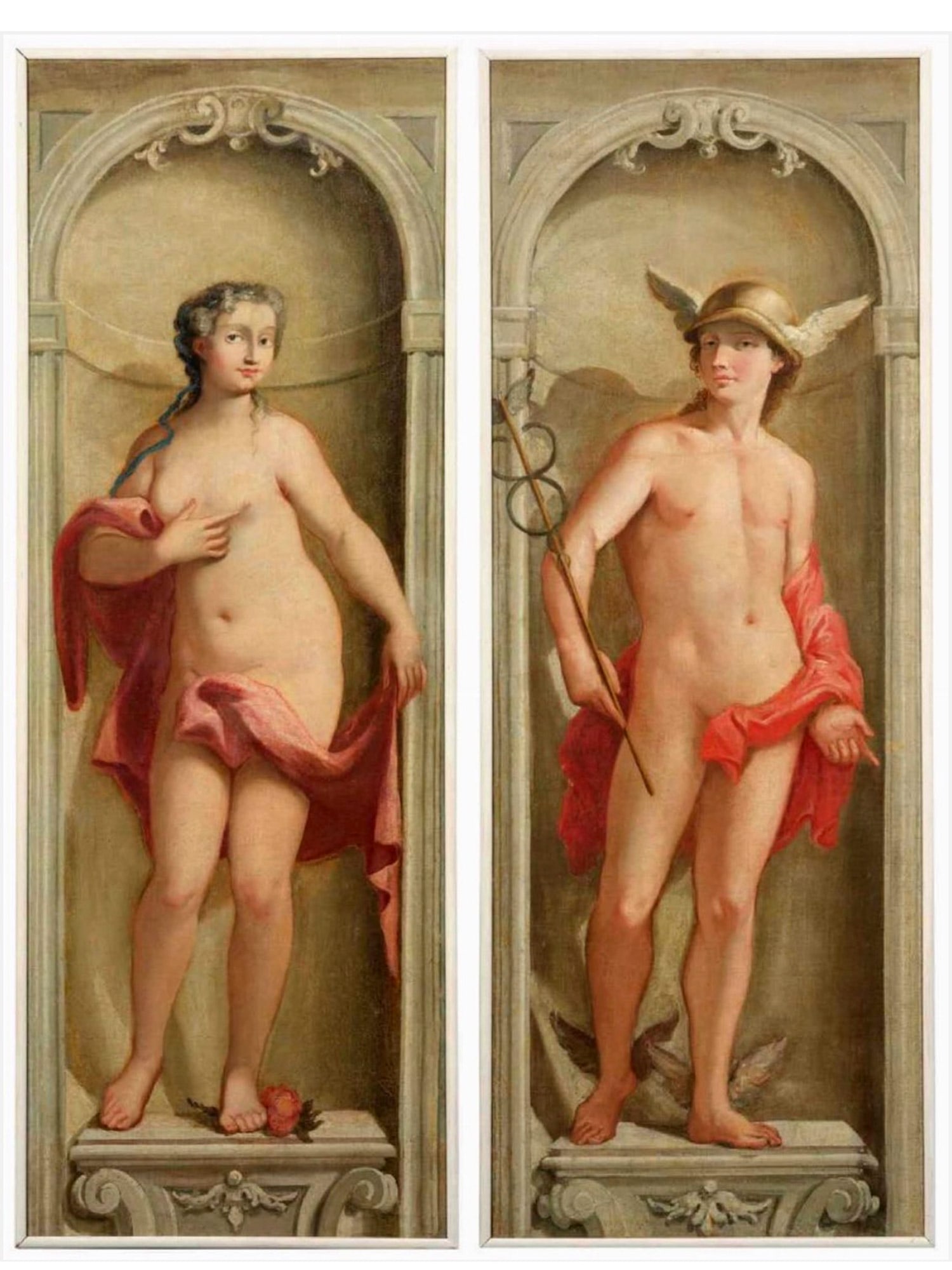 A PAIR OF OIL ON CANVAS PAINTINGS OF VENUS AND MERCURY, ATTR. BARTOLOMEO LITTERINI (1 of 3)
