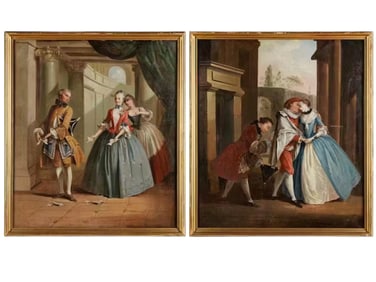 A VENETIAN PAINTER, 18TH CENTURY, PAIR OF GALLANT SCENES, OIL ON CANVAS