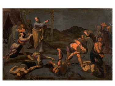 A NEAPOLITAN SCHOOL, CIRCA 1630 MOSES AND THE BRONZE SERPENT, OIL ON SLATE PAINTING
