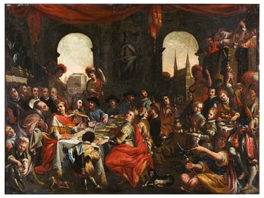 AN ITALIAN BAROQUE FEAST SCENE, POSSIBLY "THE FEAST OF BELSHAZZAR"