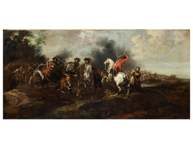 A CAVALRY BATTLE WITH OFFICERS IN RED AND BLACK, ATTRIBUTED TO PIETER SNAYERS (FLEMISH, 17TH