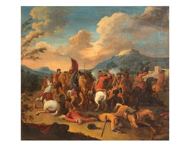 AN OIL ON CANVAS BATTLE SCENE, ATTRIBUTED TO JAN VAN DER STOFFE (DUTCH, 1611–1682)