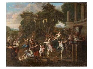 AN OIL ON CANVAS PAINTING, BACCHANALE, BY JACOB VAN HAL, FLEMISH, 18TH C.