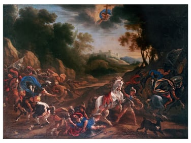 A LARGE OIL PAINTING, THE CONVERSION OF SAINT PAUL, ATTR. TO VINCENT ADRIAENSEN LECKERBEITEN, 17TH