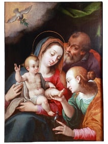 A GERMAN OIL ON PANEL SACRA FAMILIA WITH MARY MAGDALENA, 16TH C.