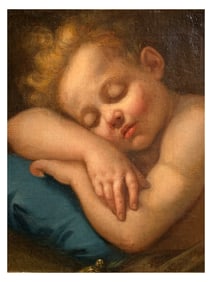 A FRENCH OIL ON CANVAS PORTRAIT OF A SLEEPING CHILD, CA. 1690–1720
