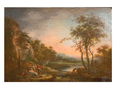 A JEAN-BAPTISTE CLAUDOT DE NANCY (FRENCH, 1733–1805) OIL ON CANVAS LANDSCAPE PAINTING