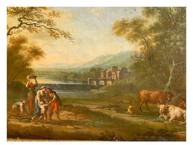 A JEAN-BAPTISTE CLAUDOT DE NANCY (FRENCH, 1733 – 1805) PASTORAL LANDSCAPE WITH FIGURES AND CATTLE