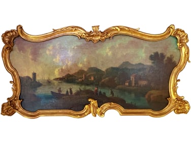 A FRENCH LOUIS XV OIL ON CANVAS SUPRAPORTE PAINTING, CA. THE MID 18TH CEN.