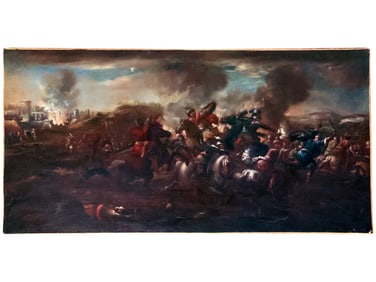 AN OIL ON CANVAS BATTLE SCENE OF THE TURKISH WARS, POSSIBLY ITALIAN OR CENTRAL EUROPEAN SCHOOL,