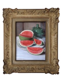 A PAIR OF STILL LIFES BY OSCAR SOGARO (ITALIAN, 1888–1967): WATERMELONS AND MELONS, 1933