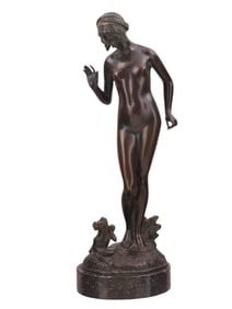 A MAX HERMANN FRITZ (GERMAN: 1873 - 1948) BRONZE, YOUNG WOMAN WITH THE FROG PRINCE