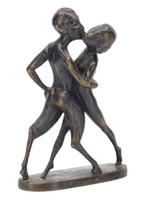 A HERMANN NONNENMACHER (1892-1988) SIGNED BRONZE 'FAUN AND WOMAN', 20TH CEN.