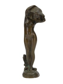 EDWARD H BERGE, A BRONZE STATUETTE OF A NYMPH WITH A POPPY FLOWER, SIGNED
