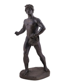 GEORGES BAREAU, MALE NUDE BRONZE SCULPTURE THE SOWER, BARBEDIENNE FOUNDRY
