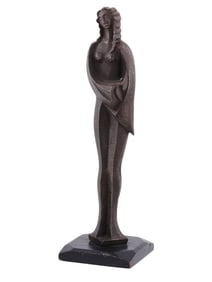 AN ART DECO CAST IRON SCULPTURE OF A STANDING WOMAN, C. 1920