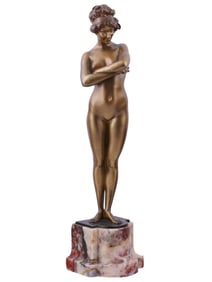 AN ART DECO BRONZE FIGURE OF A NUDE WOMAN SIGNED: "G. PHILIPPE"