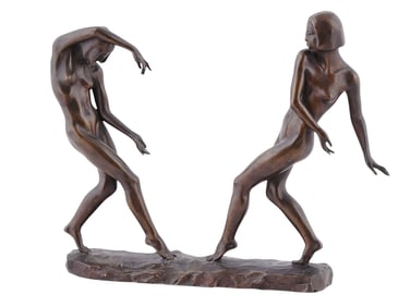AN ART DECO CAST BRONZE SCULPTURE OF TWO DANCERS BY RAE SMITH, 1932