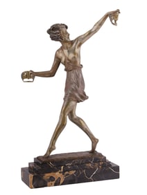 A MARCEL BOURAINE (FRENCH, 1886–1948), ART DECO DANCER WITH COMEDY AND TRAGEDY MASKS