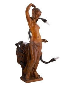 AN ART DECO CARVED WOOD FIGURAL LAMP, FRANCE OR CENTRAL EUROPE, CIRCA 1925–1935