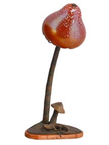 AN ART DECO BRONZE AND GLASS MUSHROOM TABLE LAMP WITH LIZARD MOTIF