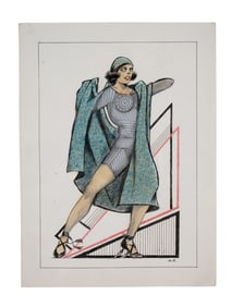 A SOVIET AVANT-GARDE THEATER COSTUME DESIGN SKETCH DRAWING