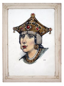 A MIXED MEDIA PAINTING ON PAPER, PORTRAIT OF A RUSSIAN WOMAN