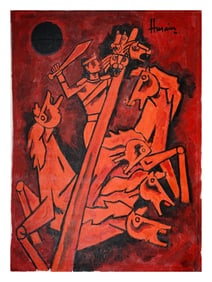 A MAQBOOL FIDA HUSAIN, INDIAN, OIL ON CANVAS PAINTING, ATTRIBUTED