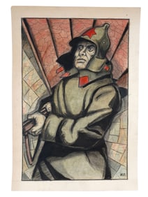 A SOVIET RED ARMY SOLDIER PRELIMINARY SKETCH DRAWING FOR A PROPAGANDA POSTER