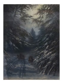A SIGNED PRINT OF A WINTER FOREST SCENE BY LUDWIG FRANK, 20TH C.