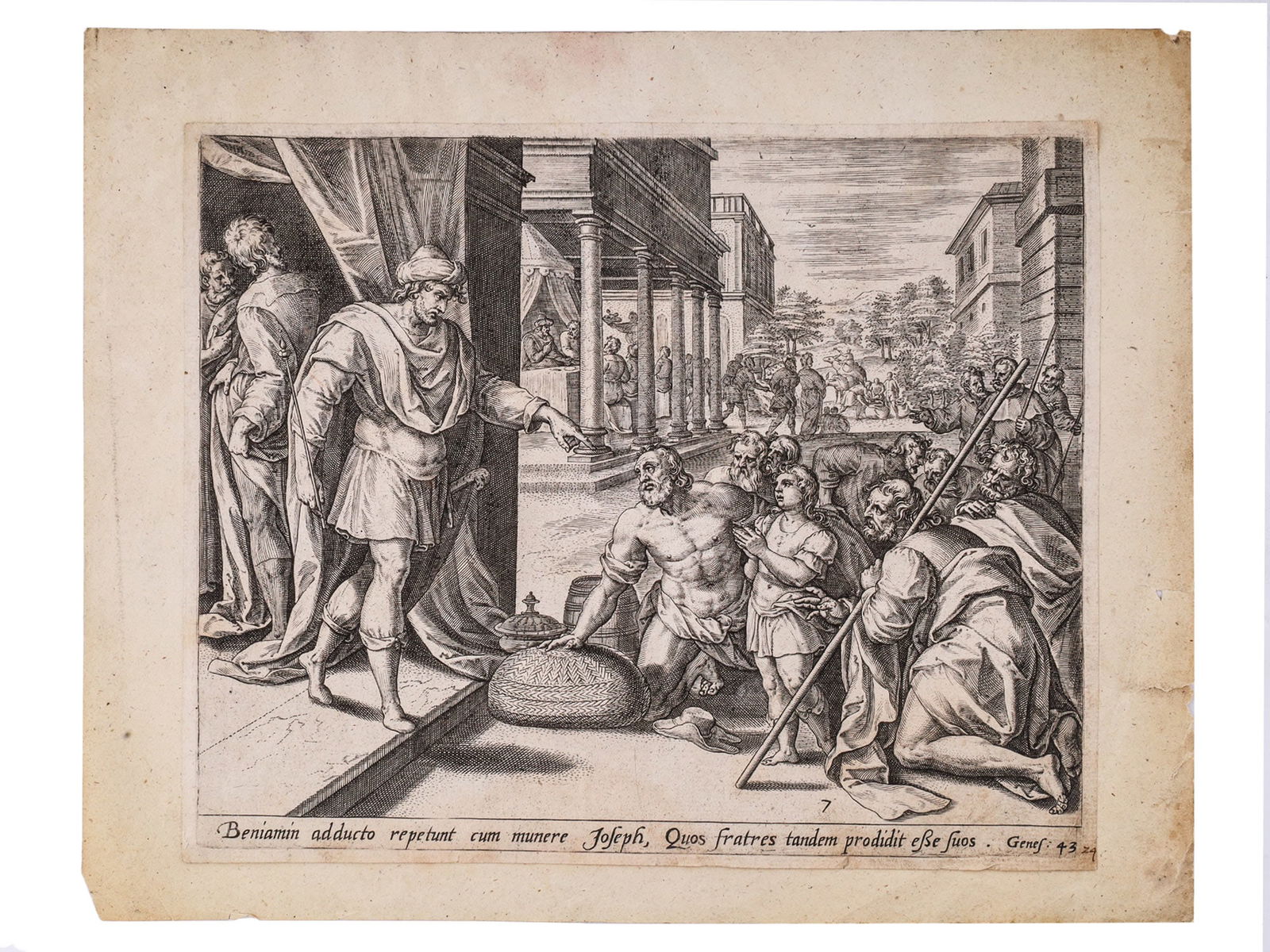 A BIBLICAL ENGRAVING: JOSEPH AND HIS BROTHERS WITH BENJAMIN, NORTHERN EUROPEAN, LATE 16TH–EARLY (1 of 5)