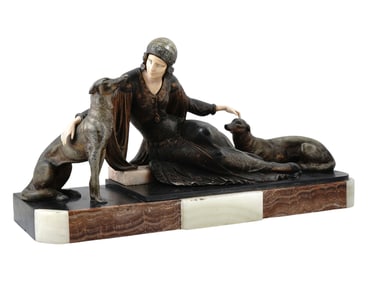 A UGO CIPRIANI (AFTER A MODEL BY) "ELEGANT WITH GREYHOUNDS"