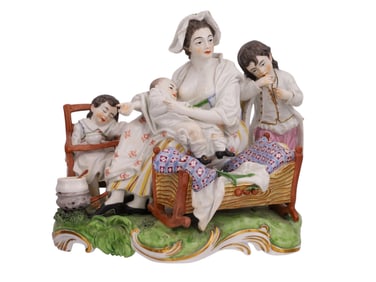"THE GOOD MOTHER", BY CARL GOTTLIEB LUCK, FRANKENTHAL FACTORY, 1883 PORCELAIN GROUPING
