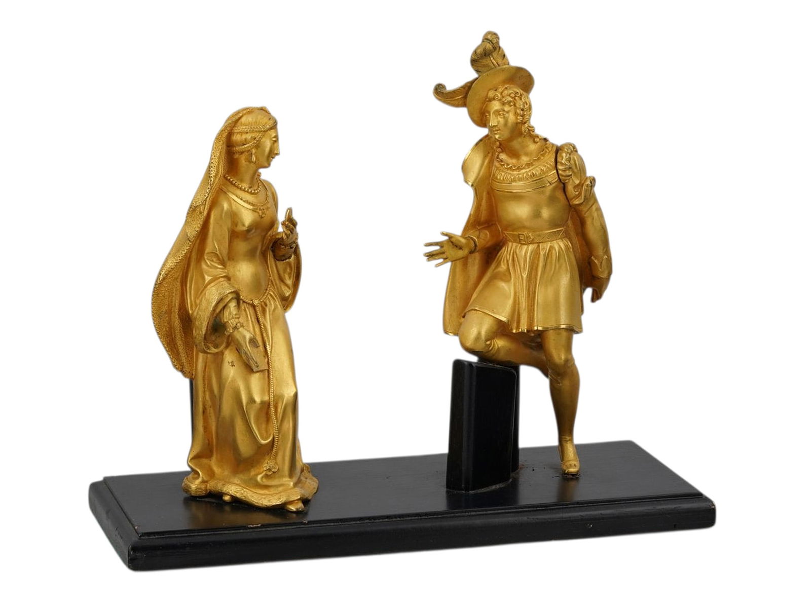 TWO BEAUTIFULLY GILT FIGURES MOUNTED ON A BLACK MARBLE BASE, FRANCE, 19TH CENTURY (1 of 7)