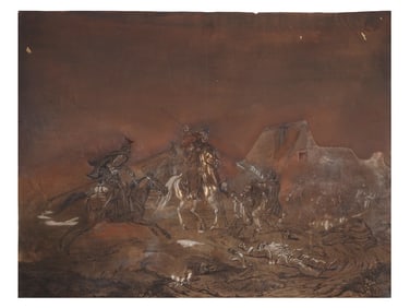 AN UNKNOWN ARTIST, BATTLE SCENE PAINTING, 19TH CEN.
