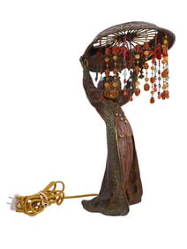 AN EARLY 20TH-CENTURY FIGURAL TABLE LAMP, FRENCH BRONZE AND CZECH GLASS BEADS
