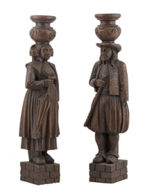 A PAIR OF CARVED WOODEN FIGURES, ALPINE REGION, 19 CEN.