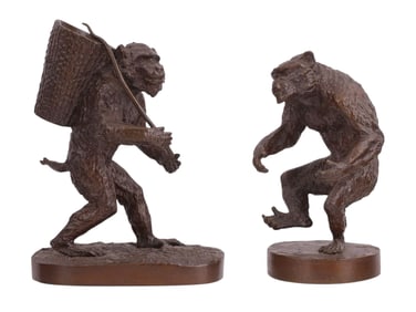 A PAIR OF BRONZE MONKEYS BY CHRISTOPHE FRATIN, SIGNED, CA. MID-19TH CENTURY