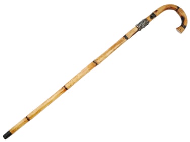 A NICE BAMBOO WALKING CANE WITH SILVER COLLAR, 1900