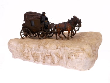A 19TH-CENTURY COLD PAINTED AUSTRIAN VIENNA BRONZE COACH CARRIAGE BY FRANZ BERGMAN