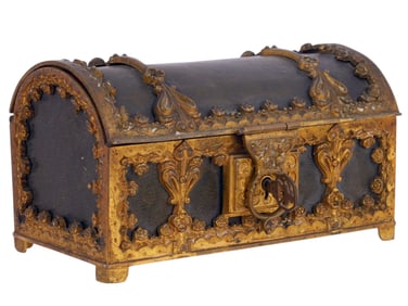 A GILT AND IRON-MOUNTED CASKET, 19TH CENTURY
