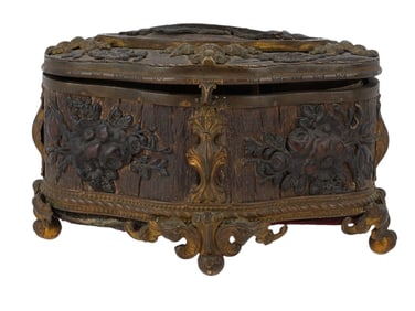 A FRENCH NAPOLEON III GILT BRONZE AND CARVED WOOD JEWELRY CASKET, C. 1860–1880