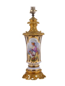 A SEVRES-STYLE GILT-BRONZE HAND-PAINTED CANISTER LAMP, 19TH C.