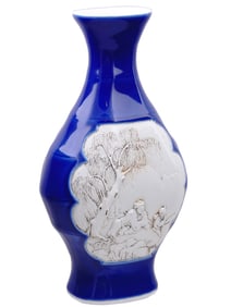 A RARE BLANC DE CHINE AND BLUE GLAZE VASE BY WANG BINGRONG, 19TH CEN.
