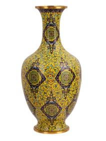 A QING DYNASTY FLORAL VASE IN IMPERIAL YELLOW AND BUDDHIST FLORAL PATTERN, CA 1890S CHINA