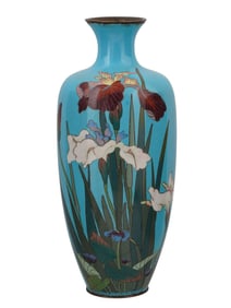 JAPANESE CLOISONNÉ ENAMEL VASE WITH IRIS DECORATION, CA. 1920