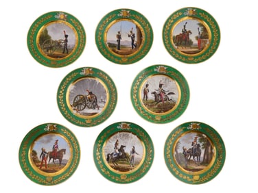 A SET OF EIGHT FRENCH PORCELAIN MILITARY PORTRAIT PLATES, PARIS, FIRST HALF OF THE 19TH CENTURY