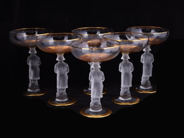 A SET OF SIX NAPOLEONIC GLASS CHAMPAGNE COUPES, EARLY 20TH CENTURY